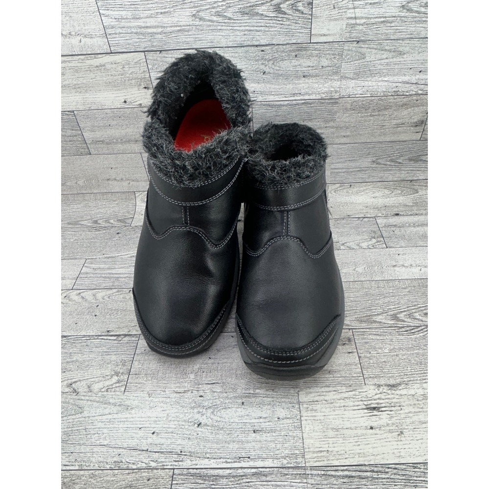 Orthofeet 793 Womens Black Leather Faux Fur Trim Ankle Boots‎ 7 D Wide